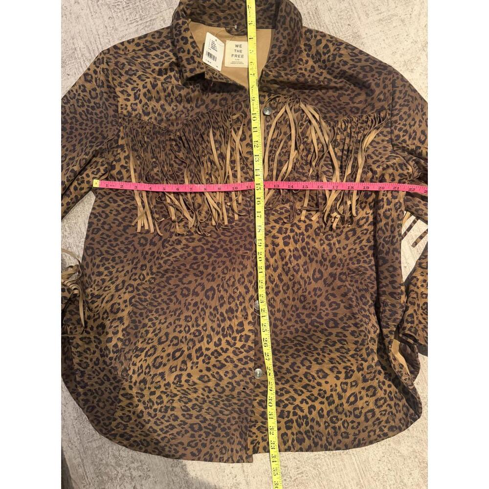 NWT Free People We the Free Leopard Print Fringe Vegan Suede Shirt Jacket L - Picture 5 of 7